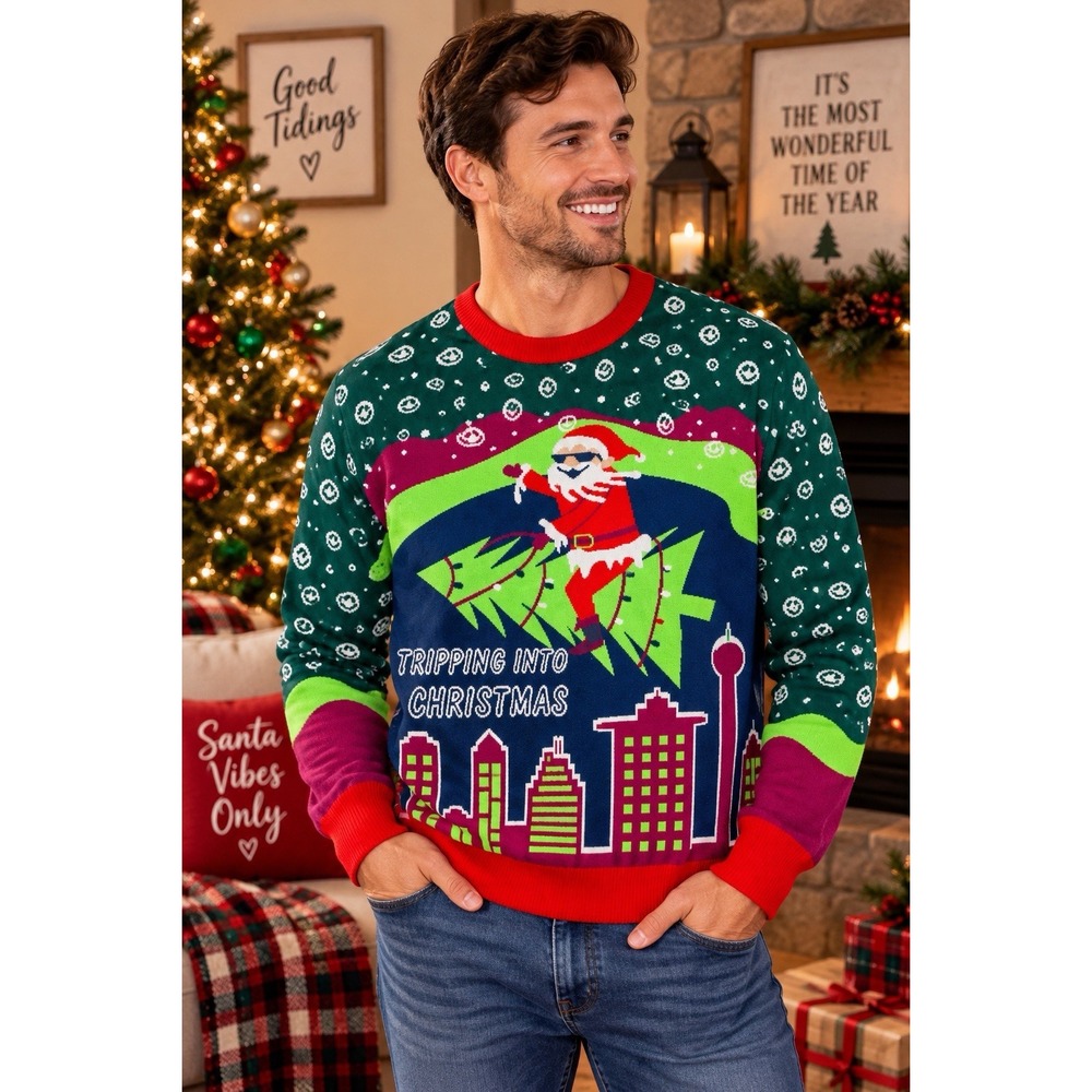 JAP Christmas Tripping Into Christmas Sweater 2XL Santa Ugly Holiday NWT